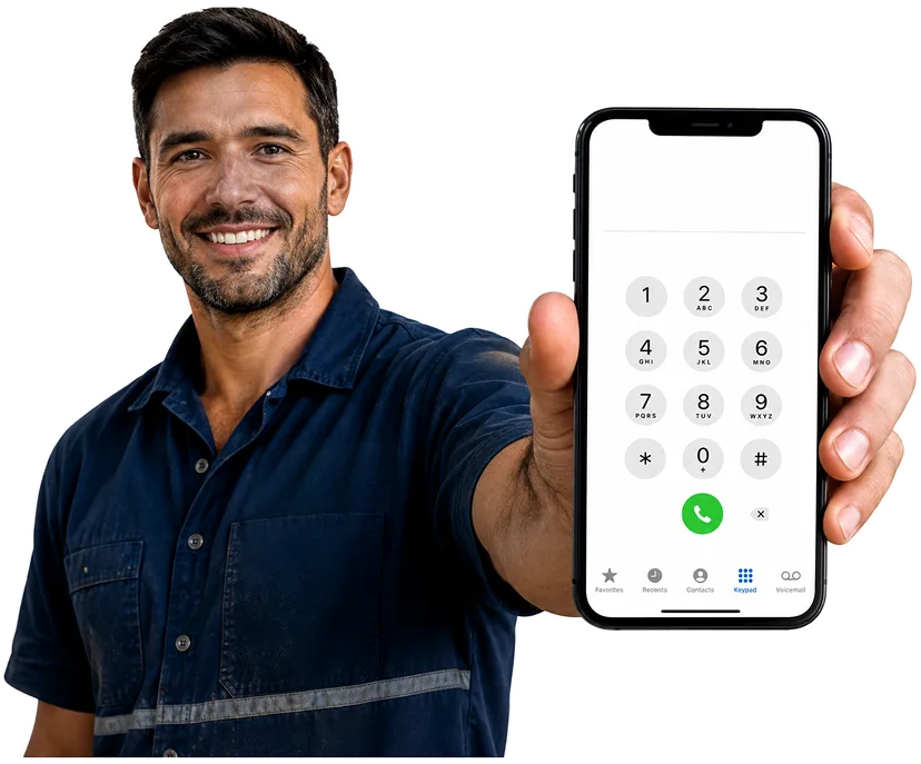 Plumber answering a Newington enquiry by phone