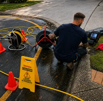 Burst drain pipe being repaired in Newington